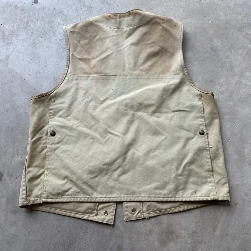 Filson Vintage Canvas Hunting Vest Tan Made in USA Distressed Mens XL Style 8